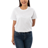 jeune femme en découpe de maquette de t-shirt blanc, fichier png