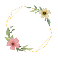 Watercolor leaves and flower bouquet wreath frame digital painting or watercolor floral frame png