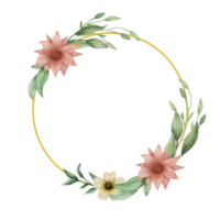 feuilles aquarelles et cadre de couronne de bouquet de fleurs peinture numérique ou cadre floral aquarelle png