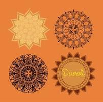 diwali cuatro mandalas vector