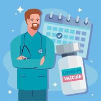 doctor with vaccine vial vector