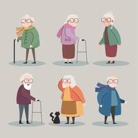 group of six grandparents avatars characters vector