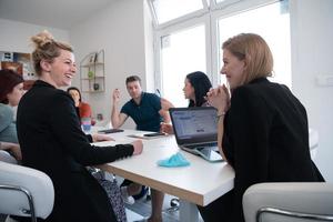 real business people on meeting wearing protective mask photo