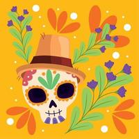 dia de los muertos calavera con ramas vector