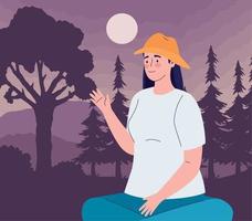 female traveler with forest at night vector