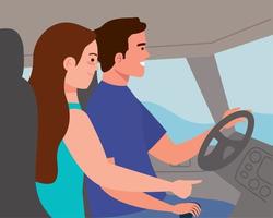 couple driving car vector