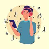 hombre escuchando musica en smartphone vector