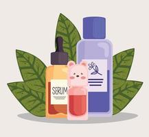 korean beauty products and leaves vector