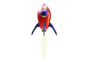 Ballistic launch red rocket on white isolated background, 3D rendering. photo