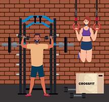 pareja practicando crossfit vector