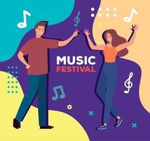 music festival lettering with couple dancing vector