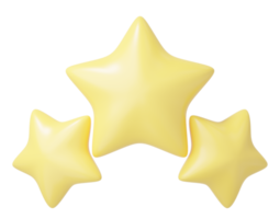 3d 3 tur- stjärna ikon. tre söt slät gul stjärnor glansig isolerat på transparent. ny prestationer. topp betyg från respons kund. ui tecknad serie för spel minimal stil. 3d framställa illustration png