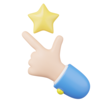 3D flick finger icons. Star floating in snap hand on transparent. Business creative idea, Great ideas competition, brainstorm think, Success education concept. Cartoon icon. 3d render illustration png