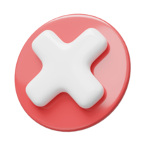 3D Realistic cross check mark button icon. Red circle with white cancel tick floating on transparent. Symbol no, wrong, negative, decline, danger concept. Cartoon icon minimal style. 3d rendering. png