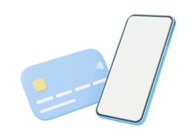 3d Phone with credit card floating on transparent. Mobile banking and Online payment service. Saving money wealth and business financial. Smartphone money transfer online. Cartoon minimal render. png