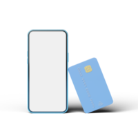 Credit card leaning phone on transparent. Mobile banking and Online payment service. Saving money wealth and business financial concept. Smartphone money transfer online. 3d render. png