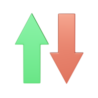 Green and red transfer arrows icon on transparent. Mobile banking and Online payment service. Cash back and refund. Currency exchange. Data transfer on cloud server internet . 3d rendering. png