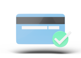 zurück kreditkartenmodell schwebend mit zahlung genehmigt isoliert auf transparent. Mobile Banking und Online-Service. digitales Marketing, E-Commerce. schnelles und einfaches einkaufen, einzelhandelskonzept. 3D-Rendering png