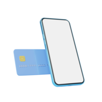 Phone with credit card floating on transparent. Mobile banking and Online payment service. Saving money wealth and business financial concept. Smartphone money transfer online. 3d render. png