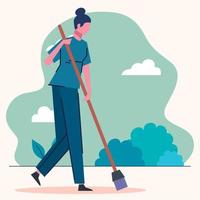 cleaning lady sweeping scene vector
