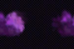 Realistic scary mystical fog in night Halloween. Purple poisonous gas, dust and smoke effect. vector