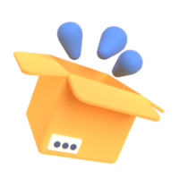 offene Box in 3D-Rendering für Webpräsentationen mit grafischen Assets oder andere png