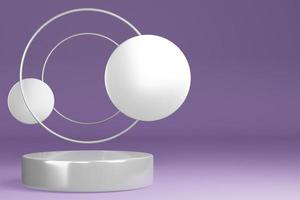 Product Stand, Pedestal, Cylinder Shape, Circle Frame, Purple background and White ring, 3D Rendering. photo