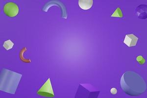 3D abstract colored geometric shapes on purple color background. photo