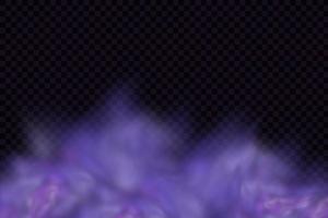 Realistic scary mystical fog in night Halloween. Purple poisonous gas, dust and smoke effect. vector
