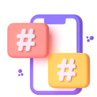 Hashtag  in 3d render for graphic asset web presentation or other png