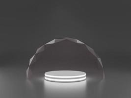 Mock-up transparent glass dome. dome cover for podium exhibition, protection barrier. 3d rendering. photo