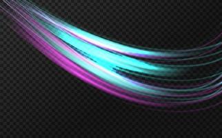 Luminous  neon shape in the form of a wave or a turn in the road.Smooth curved lines with a magical light effect.High speed on car night trails. vector