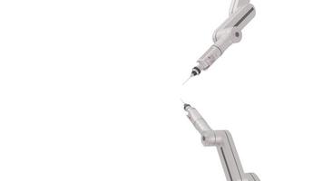 White robotic arms with blank space on white background, 3d rendering. photo