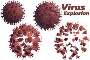 Dead corona virus or virus destruction after medical from vaccine on red background. 3D render photo