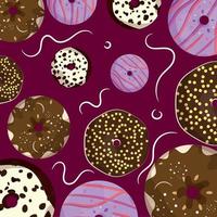 Fondo de patrón transparente de color con donuts con chocolates ilustración vectorial vector