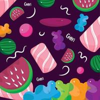 Colored seamless pattern background with different marshmallows Vector illustration