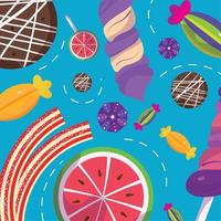 Colored seamless pattern background with candies and lollipops Vector illustration