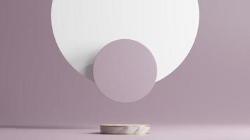 Minimal scene with white marble podium and abstract background round shapes. Purple colors scene. 3d rendering. photo