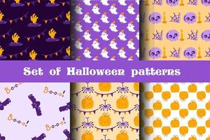 Set of halloween patterns. Happy halloween background. Vector texture