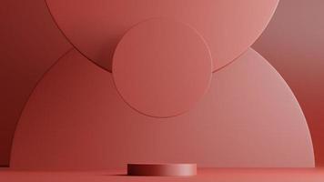 Minimal scene with podium and abstract background round shapes. Red colors scene. 3d rendering. photo