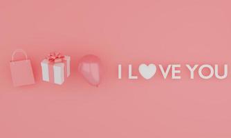 Set of mock up text I love you on pink color background. Festive concept. 3d rendering. photo