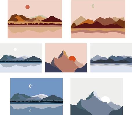 Set The Mountains Abstract Landscape. The 'Mountains' Collection with day and night landscape maker shapes, abstract colours, pre-made posters to create unique and home decor, blogging, posters.