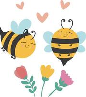 Honey bees isolated cartoon icons set. Vector illustration of a honey bee on a white background. Vector cartoon set of honey bee icon