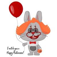 Rabbit in a clown costume. I witch you a Happy Halloween. vector