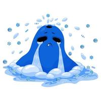 Halloween stickers. Blue cartoon monster crying with lollipops. Isolated on white background. vector