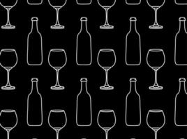 White Outline Wine Glass and Bottle Seamless Background Pattern vector