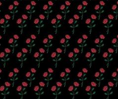 Seamless Pattern Rose Flower Red Black Background Vector