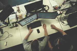 young programmers writing programming code top view photo