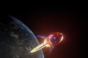 Ballistic launch red rocket, planetary startup, 3D rendering. Elements of this image furnished by NASA photo