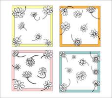 Collection of Doodle Flower Frame Pattern Rectangle Colored Vector